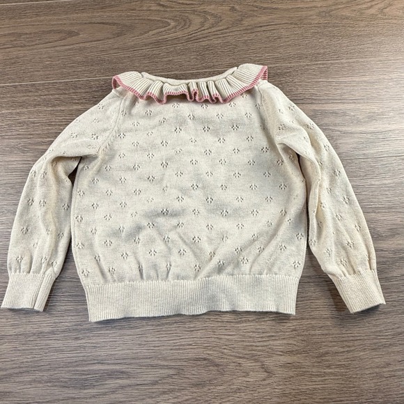Mini Boden Girls Cream Pointelle Knit Cardigan Ruffle Collar Colored Buttons 6/7 - Picture 13 of 13